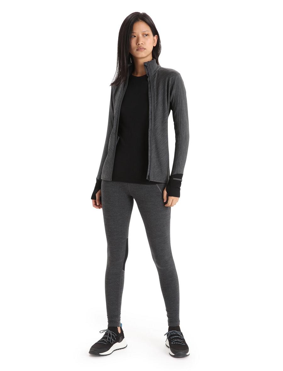 Kurtka Icebreaker RealFleece™ Merino Descender Long Sleeve Zip Damskie Czarne | PL 1299JPQJ